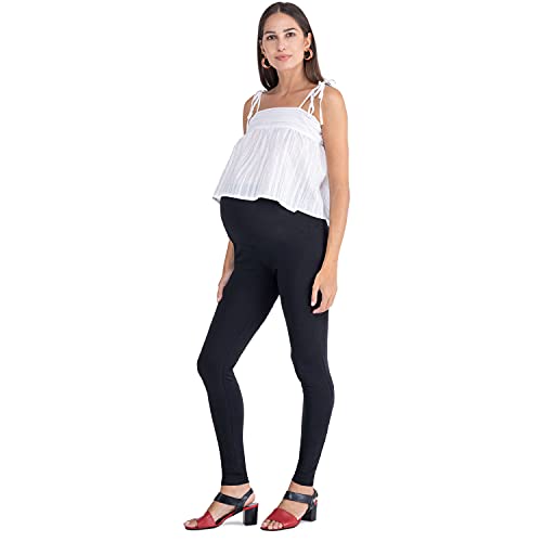 MAMAJEANS Paris - Leggings premamá opacos, algodón elástico suave, ajuste excelente - Made in Italy (40, Negro)