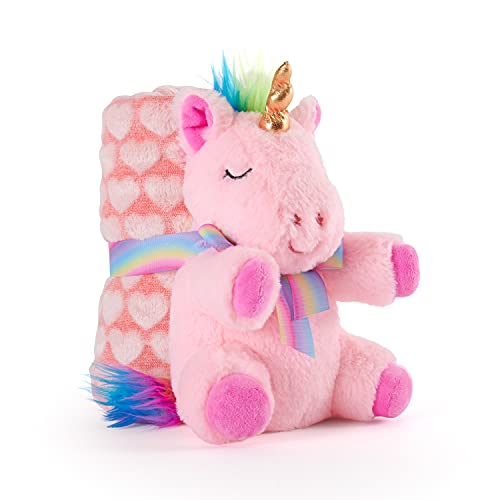 Manta Bebé Suave y Cálida con Unicornio Peluche - Muselina para Niño Niña 0 1 2 3 Años Colorida con Lazo - Doudou para Niños Niñas Rosa con Muñeco y Estampados - 120x80 cm - Perletti (Unicornio Rosa)