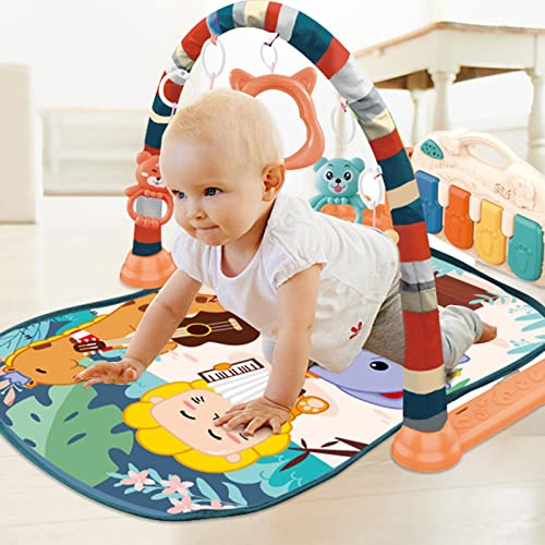 Manta de aventura musical, tapete de juegos para bebés, tapete de gateo para ejercicios con arco de juego suave y piano, marco de ejercicios para música para bebés, tapete de juegos para gimnasio