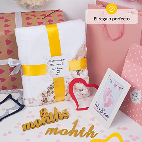 Manta Meses Bebé En Español | con Guirnalda Bebé | Manta Bebe Personalizada, Unisex | De Estrellas Y Luna | Regalo Personalizado De Nacimiento para Nuevas Mamás | Manta Mensual Bebe