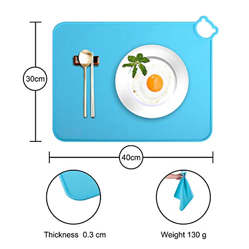 Manteles individuales de silicona para niños, bebés, tapetes de mesa aptos para lavavajillas, tapete portátil para alimentos para niños pequeños, juego de 2 de viaje (Rosa-Amarillo)