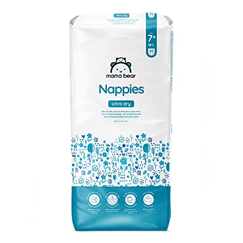 Marca Amazon - Mama Bear Pañales ultra-secos - Talla 7+ (18+ kg) - Con canales - 100 pañales (2 bolsas x 50) - Nueva versión