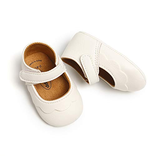 MASOCIO Zapatos Bebe Niña Recién Nacido Primeros Pasos Zapatos Bebé Princesa Suela Blanda Antideslizante Blanco 12-18 Meses