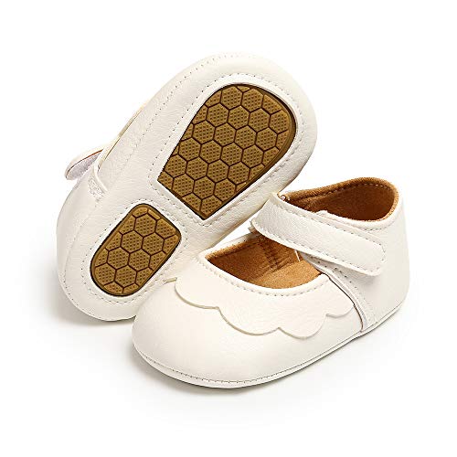 MASOCIO Zapatos Bebe Niña Recién Nacido Primeros Pasos Zapatos Bebé Princesa Suela Blanda Antideslizante Blanco 12-18 Meses