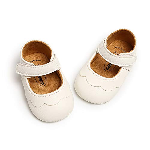 MASOCIO Zapatos Bebe Niña Recién Nacido Primeros Pasos Zapatos Bebé Princesa Suela Blanda Antideslizante Blanco 12-18 Meses