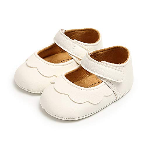 MASOCIO Zapatos Bebe Niña Recién Nacido Primeros Pasos Zapatos Bebé Princesa Suela Blanda Antideslizante Blanco 12-18 Meses