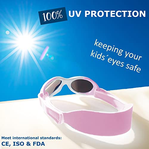 Mausito® Gafas de sol BEBÉ 0-1.5 años niña I Gafas de sol infantiles FLEXIBLES I 100% PROTECCIÓN UV I Suave puente nasal I Gafas de sol para bebés con banda ajustable (Rosa Claro)