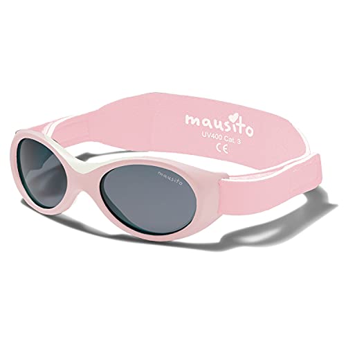 Mausito® Gafas de sol BEBÉ 0-1.5 años niña I Gafas de sol infantiles FLEXIBLES I 100% PROTECCIÓN UV I Suave puente nasal I Gafas de sol para bebés con banda ajustable (Rosa Claro)