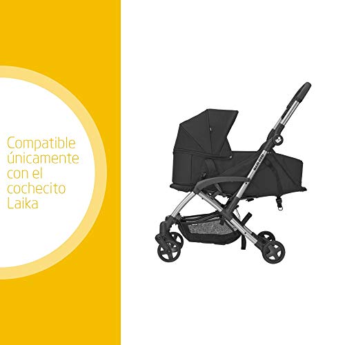 Maxi-Cosi Laika Capazo blando ligero y plebagle compacto, alcochado para el comfort del bebé, compatible con el cochecito Laika 2, color essential black