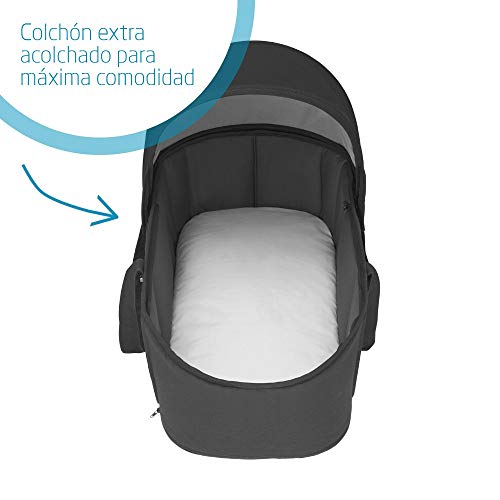 Maxi-Cosi Laika Capazo blando ligero y plebagle compacto, alcochado para el comfort del bebé, compatible con el cochecito Laika 2, color essential black