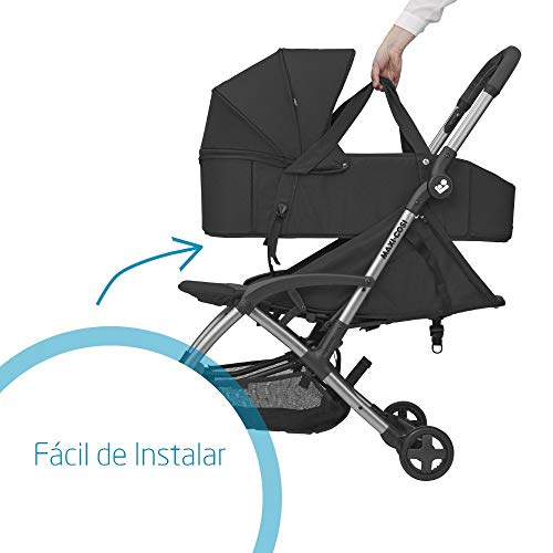 Maxi-Cosi Laika Capazo blando ligero y plebagle compacto, alcochado para el comfort del bebé, compatible con el cochecito Laika 2, color essential black