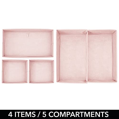 mDesign Juego de 4 cajas organizadoras para armarios – Ideales organizadores para cajones con varios apartados para habitación infantil – Versátiles cestas de tela en 3 tamaños – rosa y blanco