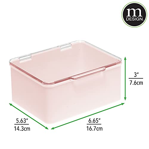 mDesign Juego de 4 organizadores de juguetes con tapa – Juguetero apilable de plástico robusto – Caja de almacenaje para guardar juguetes en la habitación infantil – transparente y rosa claro