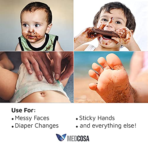 Medcosa - Manoplas húmedas para bebés | Toallitas desechables en forma de guante para limpiar a bebés y niños pequeños (12 unidades) | Toallitas suaves para las manos, la cara y el cuerpo [1 paquete]