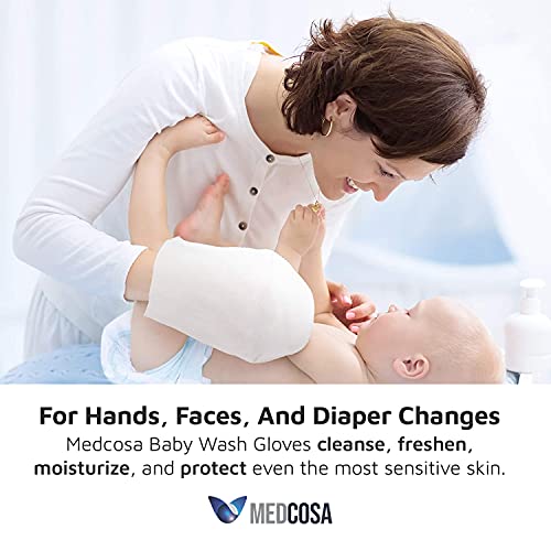 Medcosa - Manoplas húmedas para bebés | Toallitas desechables en forma de guante para limpiar a bebés y niños pequeños (12 unidades) | Toallitas suaves para las manos, la cara y el cuerpo [1 paquete]