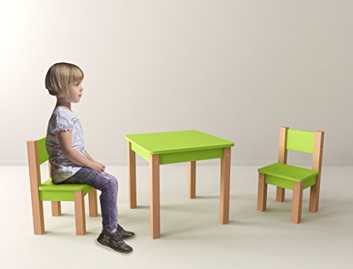 Mesa infantil con 2 sillas – Set de 3 piezas: Grupo De Asiento Para Niños – Verde/natural – mesa + 2 sillas/Niños Muebles para niño y niña Lätt