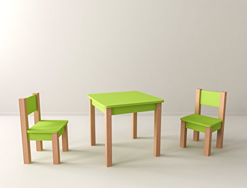 Mesa infantil con 2 sillas – Set de 3 piezas: Grupo De Asiento Para Niños – Verde/natural – mesa + 2 sillas/Niños Muebles para niño y niña Lätt