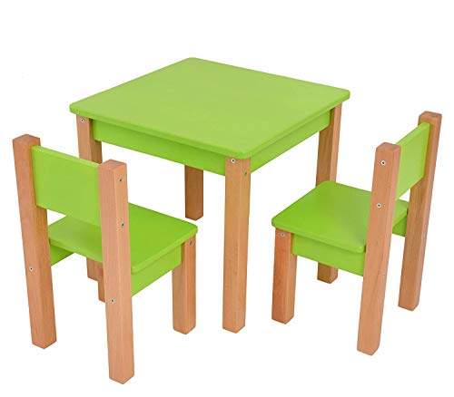 Mesa infantil con 2 sillas – Set de 3 piezas: Grupo De Asiento Para Niños – Verde/natural – mesa + 2 sillas/Niños Muebles para niño y niña Lätt