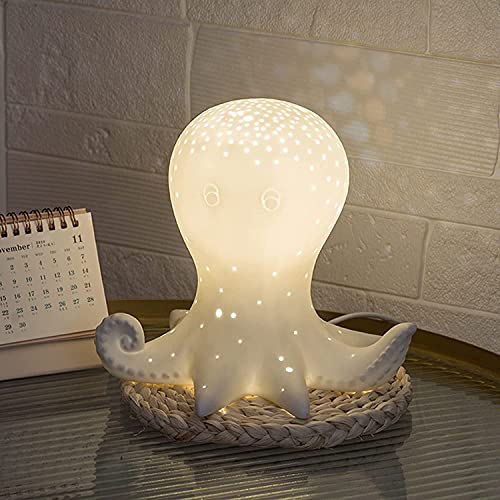 Mesita Noche Interior Lámpara de mesita de Noche Blanco Cerámica Octopus Escritorio Luz Multicolor Cambio de mesita de Noche Luz for la Lactancia Materna Lamparas Infantiles