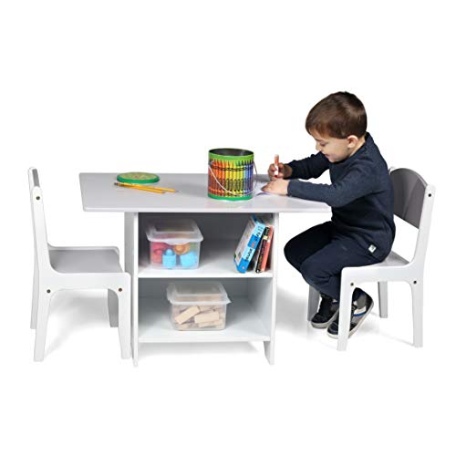 Milliard Juego de Mesa y 2 Sillas Infantiles, Mesa de Actividades Multiusos/ Mesa de Bloques Madera para Niños, Natural Gris