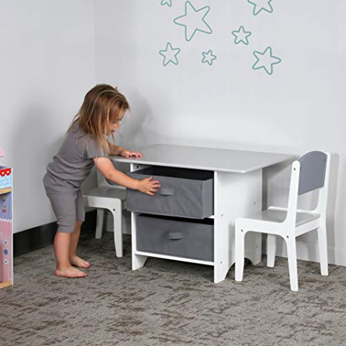 Milliard Juego de Mesa y 2 Sillas Infantiles, Mesa de Actividades Multiusos/ Mesa de Bloques Madera para Niños, Natural Gris