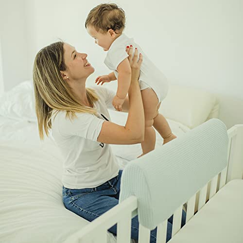 MIMUSELINA BUMPER protector barrera para cuna, mini cama, litera o cama. Cojín gomaespuma adaptable para barreras protectoras de golpes para bebés. Paragolpes bebé (Wafle Mint)