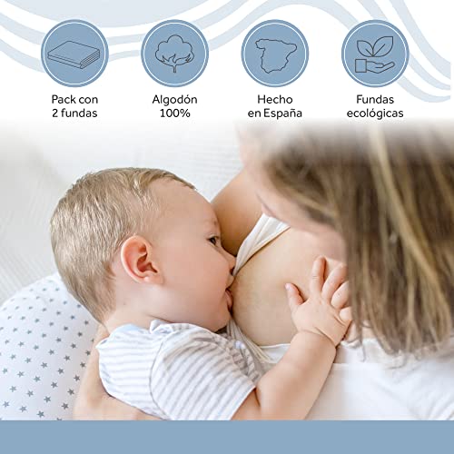 Mini SOFT HUGS Cojin De Lactancia con 2 Fundas Hecho en España, Almohada Embarazada para Dormir Suave de Algodón 100%, en Forma de U para Bebé, Regalos Originales para Bebe Recién Nacido, con Cariño