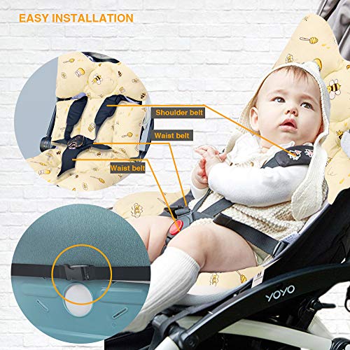 Miracle Baby Cojín Carro Bebe,Colchoneta Silla Paseo Universal,Colchoneta Silla Paseo Transpirable 100% Algodón,Colchoneta Silla Bebe Uso de Doble Cara para Bebe,70 * 38cm，abeja