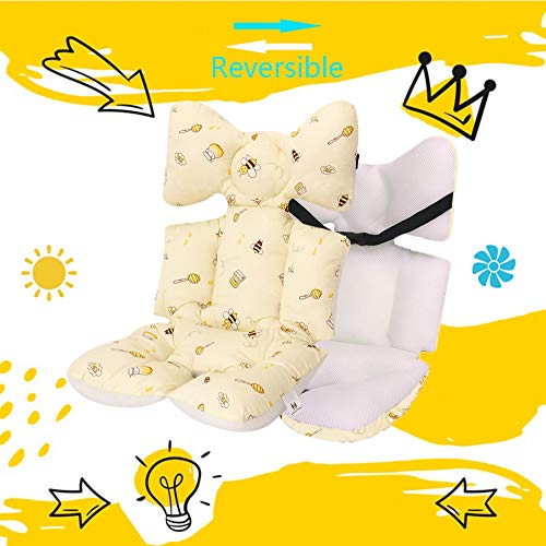 Miracle Baby Cojín Carro Bebe,Colchoneta Silla Paseo Universal,Colchoneta Silla Paseo Transpirable 100% Algodón,Colchoneta Silla Bebe Uso de Doble Cara para Bebe,70 * 38cm，abeja