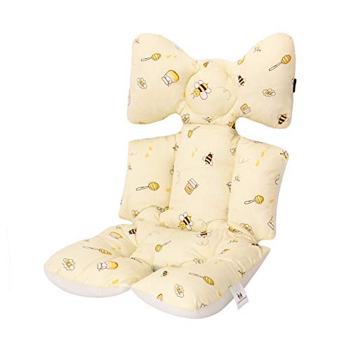 Miracle Baby Cojín Carro Bebe,Colchoneta Silla Paseo Universal,Colchoneta Silla Paseo Transpirable 100% Algodón,Colchoneta Silla Bebe Uso de Doble Cara para Bebe,70 * 38cm，abeja