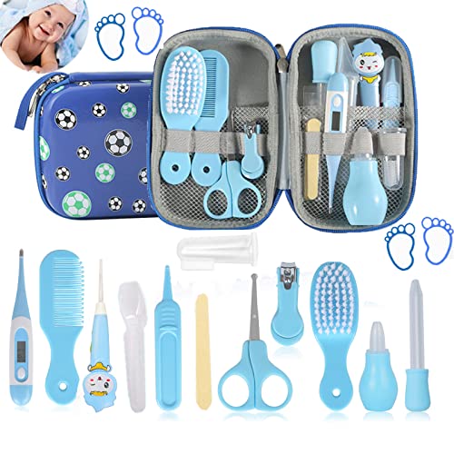 MKNZOME Set Para Cuidado Del Bebé, 12 Piezas Set para Cuidado del Bebé, Bebé Kit de Cuidado Diario, Tijeras Cepillo de Pelo Peine Manicura Termómetro, para Regalos Bebés Apto para Niñas y Niños