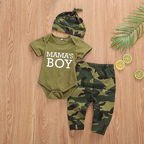 MoccyBabeLee Ropa de camuflaje para bebé recién nacido Mama's Daddy's Girl Boys Letras Imprimir mameluco Mono Camuflaje Pantalones Largos Sombreros Conjunto Conjunto, Mama's Boy - Pelele, 1 mes