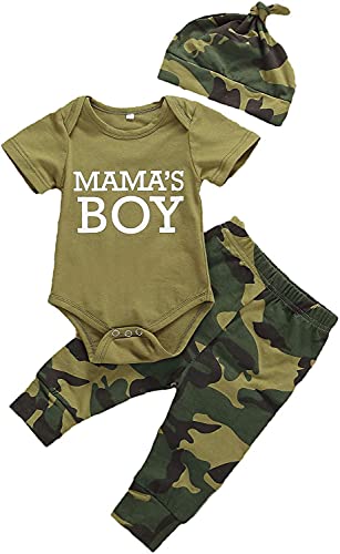 MoccyBabeLee Ropa de camuflaje para bebé recién nacido Mama's Daddy's Girl Boys Letras Imprimir mameluco Mono Camuflaje Pantalones Largos Sombreros Conjunto Conjunto, Mama's Boy - Pelele, 1 mes