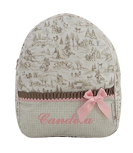 Mochila infantil Personalizable en Plastificado - Mochila Bebé - Modelo Aroa - Color Camel/Rosa - Medidas 11 x 24 x 30 cm - Personalizar Regalos - Handmade - Hecho en España - Nenel