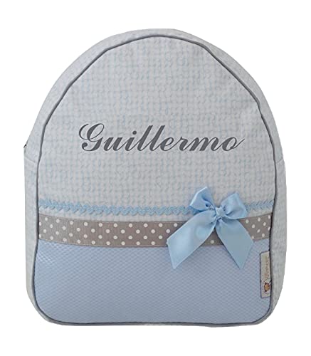 Mochila Infantil Personalizable en Plastificado - Mochila Bebé - Modelo Circle - Color Celeste/Gris - Medidas 11 x 24 x 30 cm - Personalizar Regalos - Handmade - Hecho en España - nenel