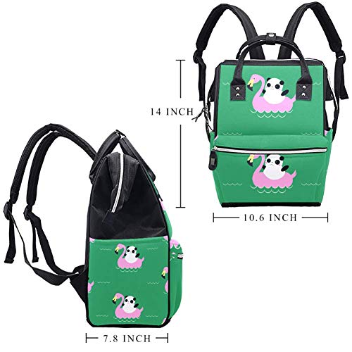 Mochila multifunción, grande para pañales de bebé, bolsa de pañales con bolsa de agua aislada, mochila de viaje para mamá y papá, pandas para nadar en el mar en círculo flotador de flamencos rosa