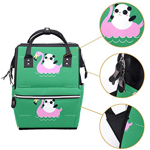 Mochila multifunción, grande para pañales de bebé, bolsa de pañales con bolsa de agua aislada, mochila de viaje para mamá y papá, pandas para nadar en el mar en círculo flotador de flamencos rosa