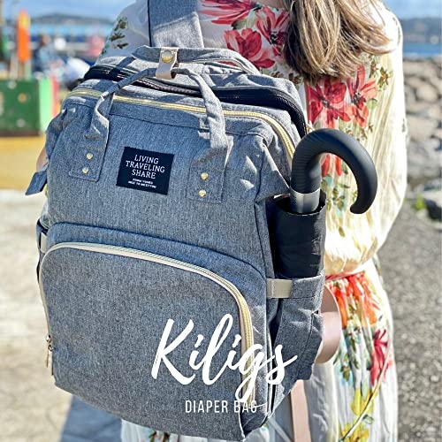 Mochila para pañales bebe y cuna plegable- Kiligs Bolsa para carrito moderna, Bolso de transporte gran capacidad maternidad. Pañalera bebe