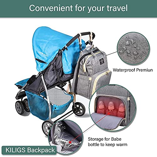 Mochila para pañales bebe y cuna plegable- Kiligs Bolsa para carrito moderna, Bolso de transporte gran capacidad maternidad. Pañalera bebe