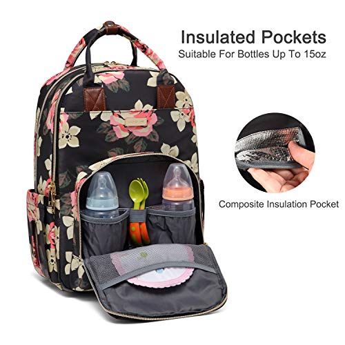 Mochila para pañales -Bolsa para cambiar pañales para bebés de gran capacidad -Bolsas florales de mamá multifunción para papá/niña/mujer-con bolsillo grande aislado y bolsa de tela extra húmeda