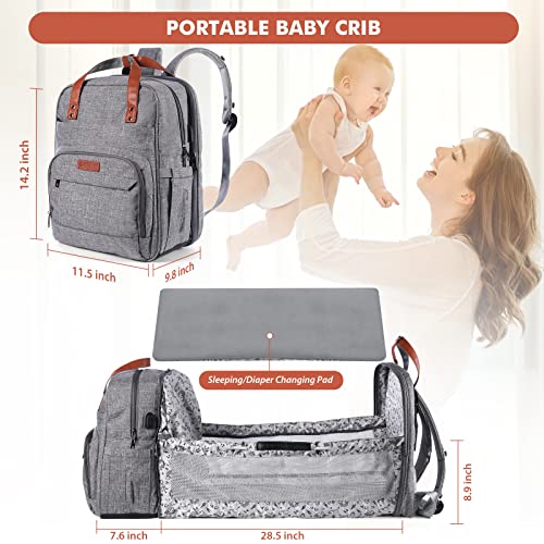 Mochila para pañales de bebé con portabebés de cambiador, gran almacenamiento principal, moisés portátil con bolsillo aislado para botella, puerto de carga USB integrado, regalos para niñas y niños