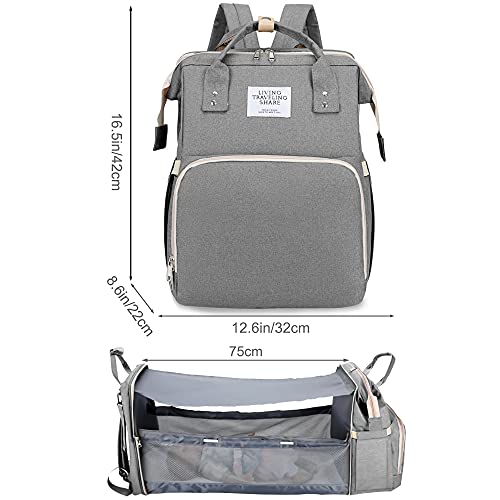 Mochila para Pañales Plegable, Impermeable Pañales Cuna de Bebe¨¦, con Cambiador Coj¨ªn, Multifunci¨®n Gran Capacidad,Ganchos de Cochecito, para Exteriores, Viajes, Compras, Camping (gris)