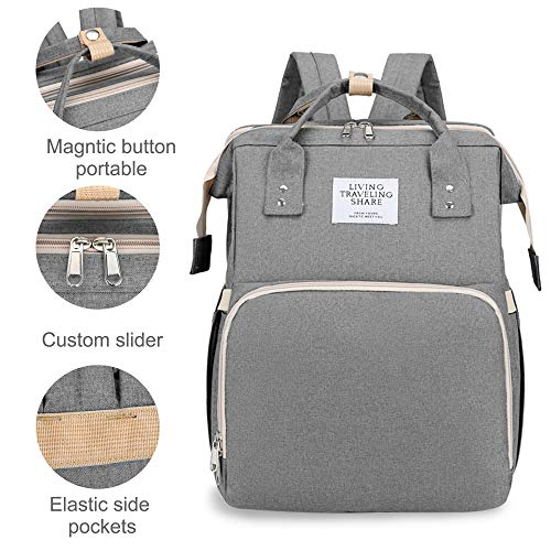 Mochila para Pañales Plegable, Impermeable Pañales Cuna de Bebe¨¦, con Cambiador Coj¨ªn, Multifunci¨®n Gran Capacidad,Ganchos de Cochecito, para Exteriores, Viajes, Compras, Camping (gris)