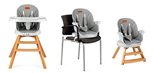 MOMI WOODI Trona 3 en 1 para bebés y niños de 6 a 36 meses (peso corporal máx.15 kg | 83 x 60,5 x 104 cm, peso 11,3 kg, cinturón de seguridad de 5 puntos, trona 360 ° | Gris