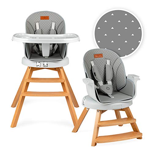 MOMI WOODI Trona 3 en 1 para bebés y niños de 6 a 36 meses (peso corporal máx.15 kg | 83 x 60,5 x 104 cm, peso 11,3 kg, cinturón de seguridad de 5 puntos, trona 360 ° | Gris