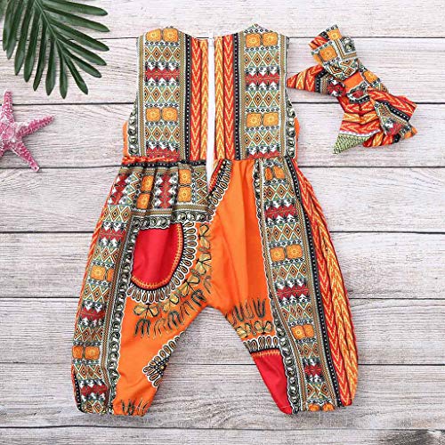 Mono y Diadema de Estilo Africano para bebé niñas, Mono sin Mangas Bebes niños niñas Pantalones Bodies Peleles de una Pieza Naranja 110