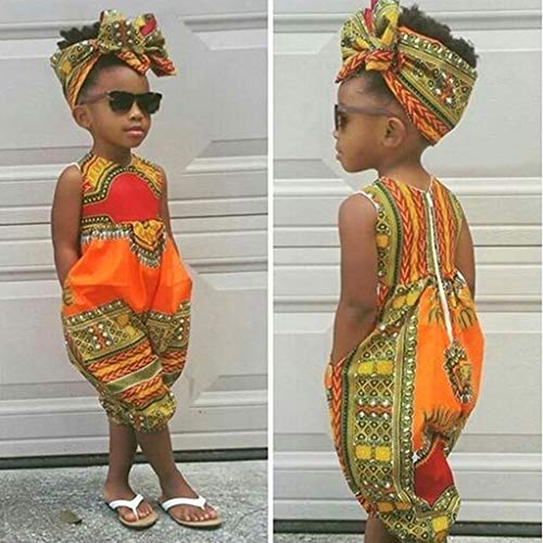 Mono y Diadema de Estilo Africano para bebé niñas, Mono sin Mangas Bebes niños niñas Pantalones Bodies Peleles de una Pieza Naranja 110