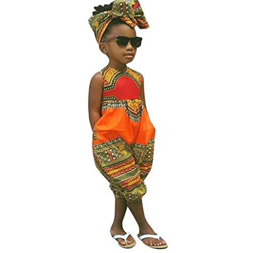 Mono y Diadema de Estilo Africano para bebé niñas, Mono sin Mangas Bebes niños niñas Pantalones Bodies Peleles de una Pieza Naranja 110