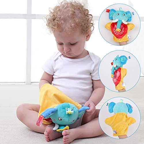 MOOKLIN ROAM Juguete de Sonajero Elefante Muñeca de Peluche, Marionetas de Mano de Animales Cobija para bebé de Tela Suave, Juguetes de Animales Bonitos para Recién Nacidos Niños Bebés