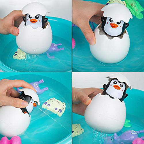 MOOKLIN ROAM Pingüino Squirting Juguete del Baño, 2pcs Juguetes de Natación del Flotante Seguro sin BPA, Juguetes Bañera Dinosaurio Reflejo para Bebe Niños Agua Piscina Baño Playa